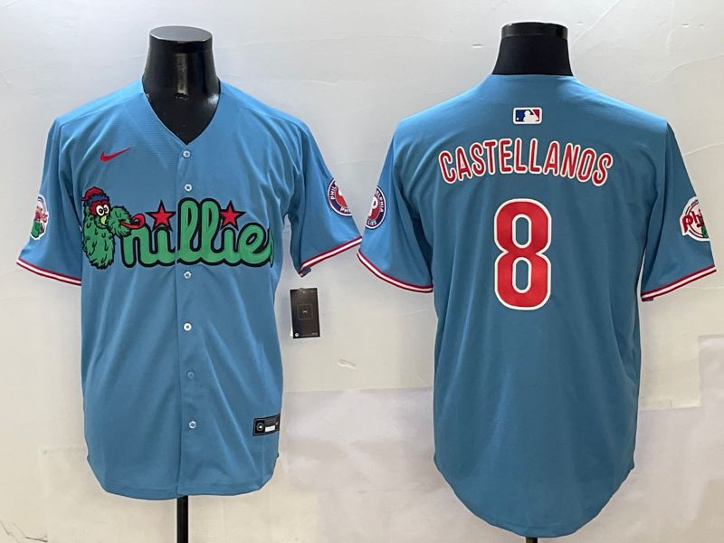 Men Philadelphia Phillies #8 Castellanos Light Blue three generations Joint Name Nike 2025 MLB Jersey style 1